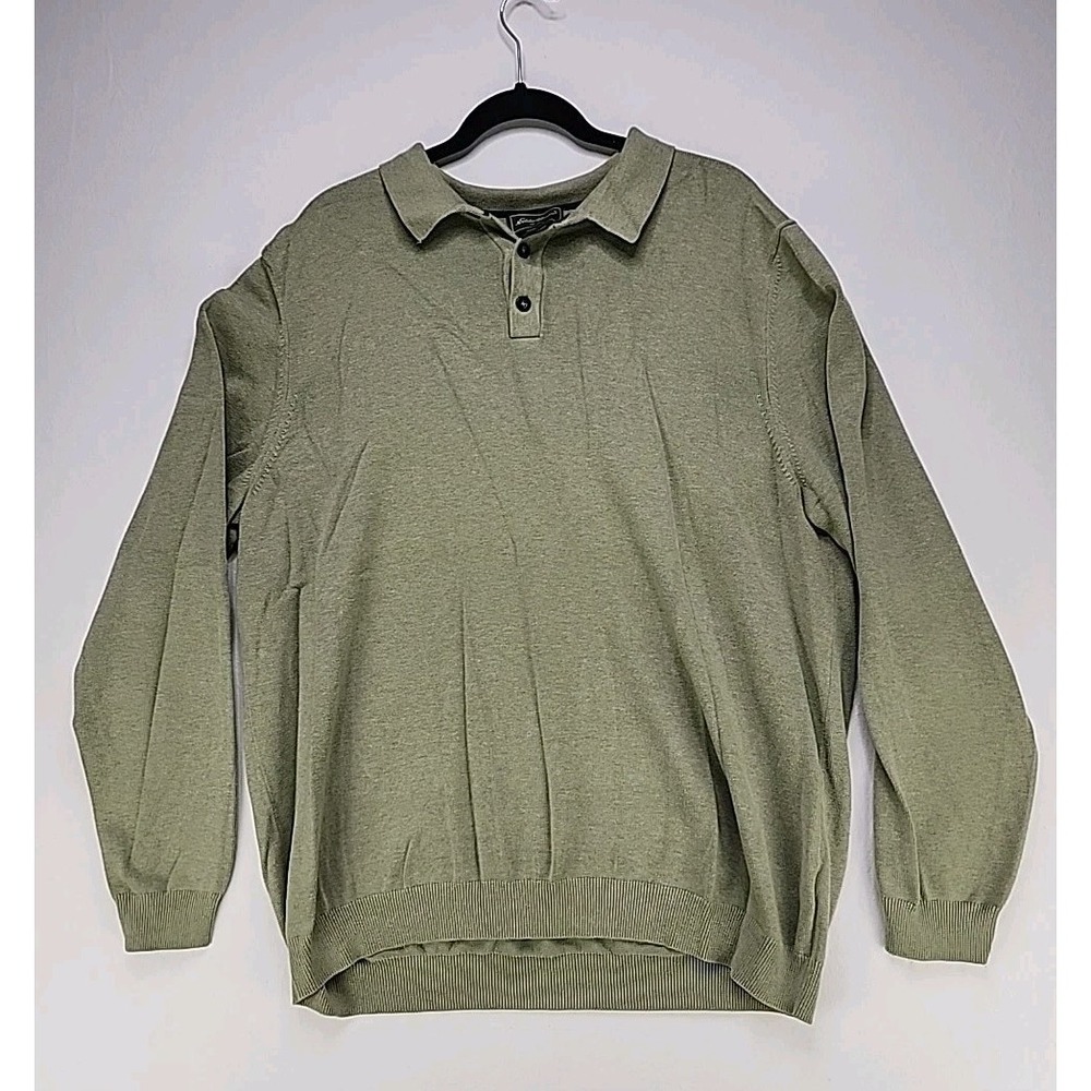 Vtg Eddie Bauer Light Green Pullover Sweater Size Tall XL Pima Cotton Hongkong